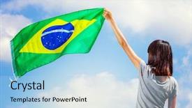  Presentation with brazil - Presentation theme featuring woman holding a brazil flag background and a light blue colored foreground