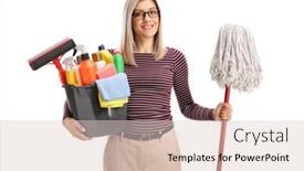  Presentation with cleaning - Colorful presentation enhanced with woman-holding-a-bucket backdrop and a lemonade colored foreground