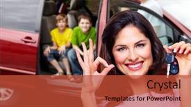  Presentation with car key - Audience pleasing theme consisting of woman holding a car key backdrop and a red colored foreground