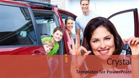  Presentation with car rental - Beautiful slides featuring woman holding a car key backdrop and a red colored foreground