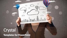  Presentation with cycling and head injury - Amazing slide set having woman holding a cardboard in front of her head with cityscape and ballons drawing backdrop and a tawny brown colored foreground