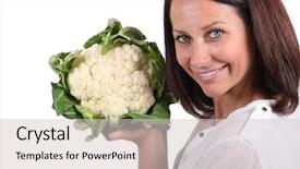  Presentation with cauliflower - PPT theme featuring woman holding a cauliflower head background and a light gray colored foreground