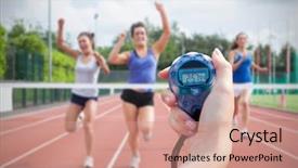  Presentation with performance - Slides with woman holding a chronometer background and a coral colored foreground