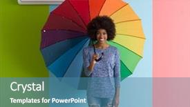  Presentation with elementary school african american female career day - PPT layouts with woman holding a colorful umbrella background and a teal colored foreground