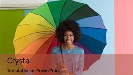  Presentation with umbrella - Cool new presentation theme with woman holding a colorful umbrella backdrop and a red colored foreground