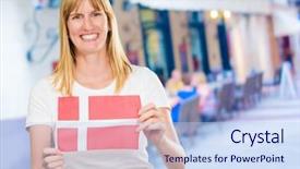  Presentation with denmark - Presentation theme enhanced with woman holding a denmark flag background and a light blue colored foreground
