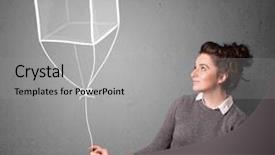  Presentation with cube - Beautiful presentation theme featuring woman holding a drawn cube backdrop and a  colored foreground