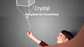  Presentation with cube - Beautiful presentation design featuring woman holding a drawn cube backdrop and a  colored foreground