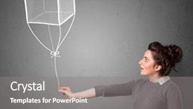  Presentation with balloon - Colorful presentation theme enhanced with woman holding a drawn cube backdrop and a  colored foreground