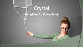  Presentation with cube - Presentation theme enhanced with woman holding a drawn cube background and a  colored foreground