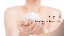  Presentation with beauty product - PPT theme having creme anti age - skin care young woman holding background and a lemonade colored foreground