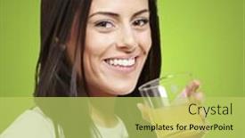  Presentation with green glass - Audience pleasing slide set consisting of woman holding a glass of orange juice against a green background backdrop and a yellow colored foreground
