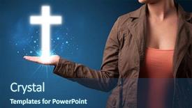  Presentation with glowing cross - PPT theme having woman holding a glowing cross background and a  colored foreground