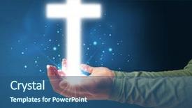  Presentation with glowing cross - Slide set with woman holding a glowing cross background and a ocean colored foreground