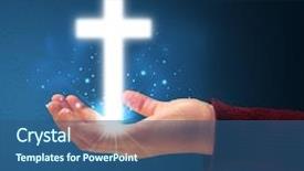  Presentation with glowing cross - PPT theme enhanced with woman holding a glowing cross background and a  colored foreground
