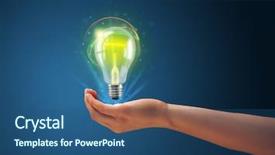  Presentation with hand holding pencil - PPT theme having woman holding a glowing lightbulb background and a ocean colored foreground