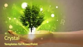  Presentation with hands holding a tree - Slide deck enhanced with woman holding a glowing tree background and a  colored foreground