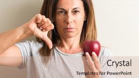  Presentation with green apple - Slide deck featuring woman holding a green apple background and a  colored foreground