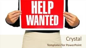  Presentation with help wanted - Beautiful PPT theme featuring happy man jumping in the air in silhouette backdrop and a gray colored foreground.