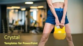  Presentation with gym ball - Slides having woman-holding-a-kettlebell-ball background and a tawny brown colored foreground