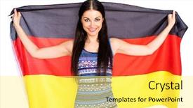  Presentation with lgbt diversity rainbow flag isolated - Presentation design enhanced with woman holding a large flag background and a yellow colored foreground