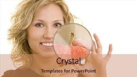  Presentation with blonde holding magnifying glass - Audience pleasing presentation theme consisting of woman holding a magnifying glass backdrop and a coral colored foreground