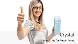  Presentation with white milk - Slide deck consisting of woman holding a milk carton background and a light gray colored foreground