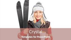  Presentation with hot tea - Slide deck consisting of woman holding a pair of skis and drinking hot tea isolated on white background background and a coral colored foreground