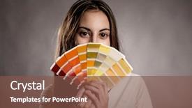  Presentation with basketball referee holding a basketball - Colorful presentation design enhanced with woman holding a pantone palette backdrop and a tawny brown colored foreground