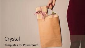  Presentation with bag iv fluid closeup saline - Presentation theme with woman holding a paper shopping background and a coral colored foreground