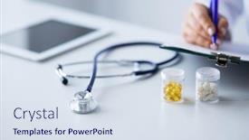  Presentation with pill bottle - PPT theme with woman-holding-a-pill-bottle background and a sky blue colored foreground