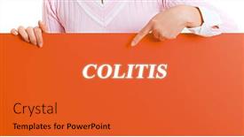  Presentation with poster - PPT theme consisting of woman-holding-a-poster background and a red colored foreground