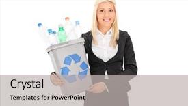  Presentation with recycle plastic - Slides featuring equipment cables and piping as found inside of a modern industrial power plant background and a gray colored foreground