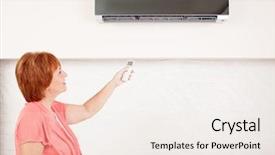  Presentation with conditioner - Audience pleasing presentation theme consisting of woman holding a remote control backdrop and a sky blue colored foreground