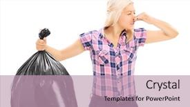  Presentation with garbage - Presentation enhanced with woman holding a smelly garbage background and a coral colored foreground