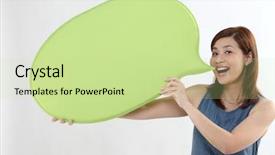  Presentation with medicina tradicional chinesa chinese herb - Beautiful PPT layouts featuring woman holding a speech bubble backdrop and a soft green colored foreground