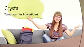  Presentation with woman in sea - Audience pleasing theme consisting of woman holding a speech bubble backdrop and a blonde colored foreground