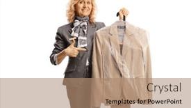  Presentation with plastic bag - Slide deck with woman-holding-a-suit background and a  colored foreground