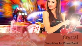  Presentation with advertising - Beautiful slide set featuring woman-holding-a-tablet-computer backdrop and a red colored foreground