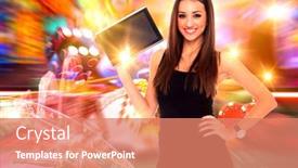  Presentation with tablet - Presentation design with woman-holding-a-tablet-computer background and a coral colored foreground