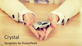  Presentation with car business - Slide set with woman holding a toy car background and a coral colored foreground