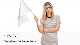  Presentation with woman sad - Slide set enhanced with woman holding a white flag background and a white colored foreground