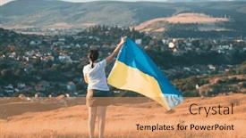  Presentation with constitution day - PPT theme with woman-holding-a-yellow background and a coral colored foreground