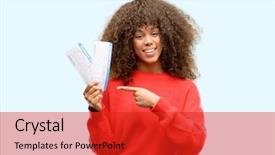  Presentation with african american adults in classroom - Slide set with woman holding airline boarding pass background and a red colored foreground