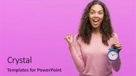  Presentation with holding hands old young - Slides enhanced with woman holding alarm clock screaming background and a  colored foreground