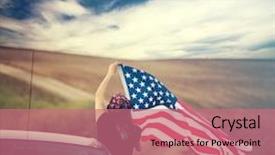  Presentation with america flag - Cool new slide deck with woman holding american usa flag backdrop and a coral colored foreground