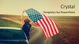  Presentation with america flag - Presentation design consisting of woman holding american usa flag background and a soft green colored foreground