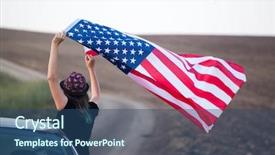  Presentation with america flag - Slide deck with woman holding american usa flag background and a ocean colored foreground