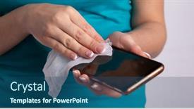  Presentation with cleaning - Slide set having woman-holding-and-cleaning-sanitizing background and a ocean colored foreground