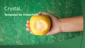  Presentation with green apple - Audience pleasing slide deck consisting of holding apple with bite mark backdrop and a ocean colored foreground